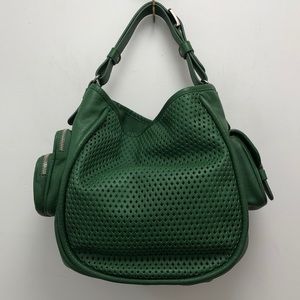 Lockheart Green Leather Perforated Hobo Bag